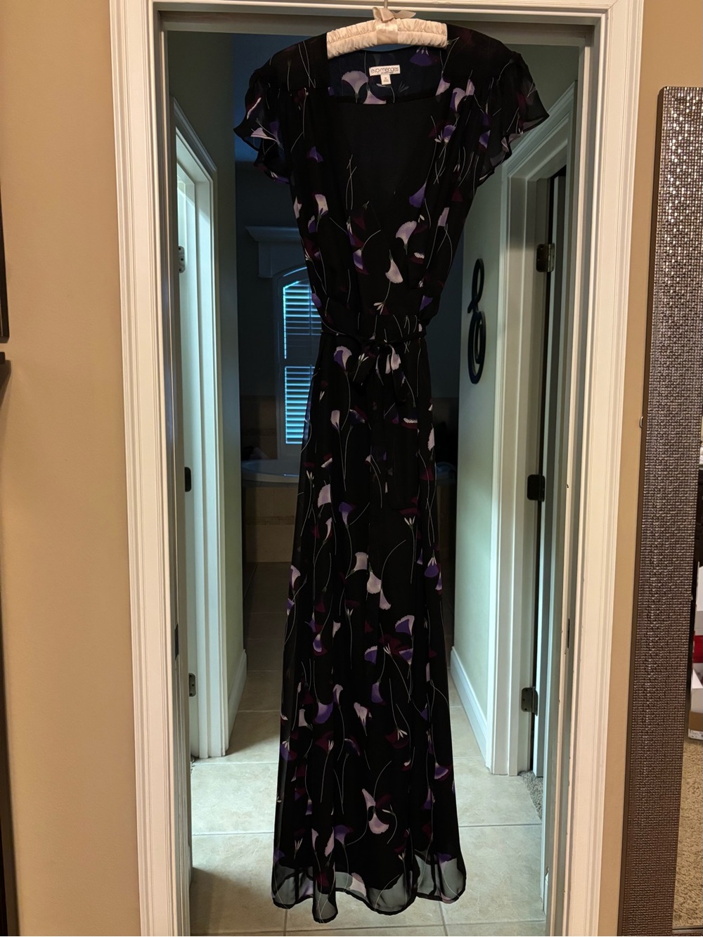Elegant Black Floral Maxi Dress with Purple Accents